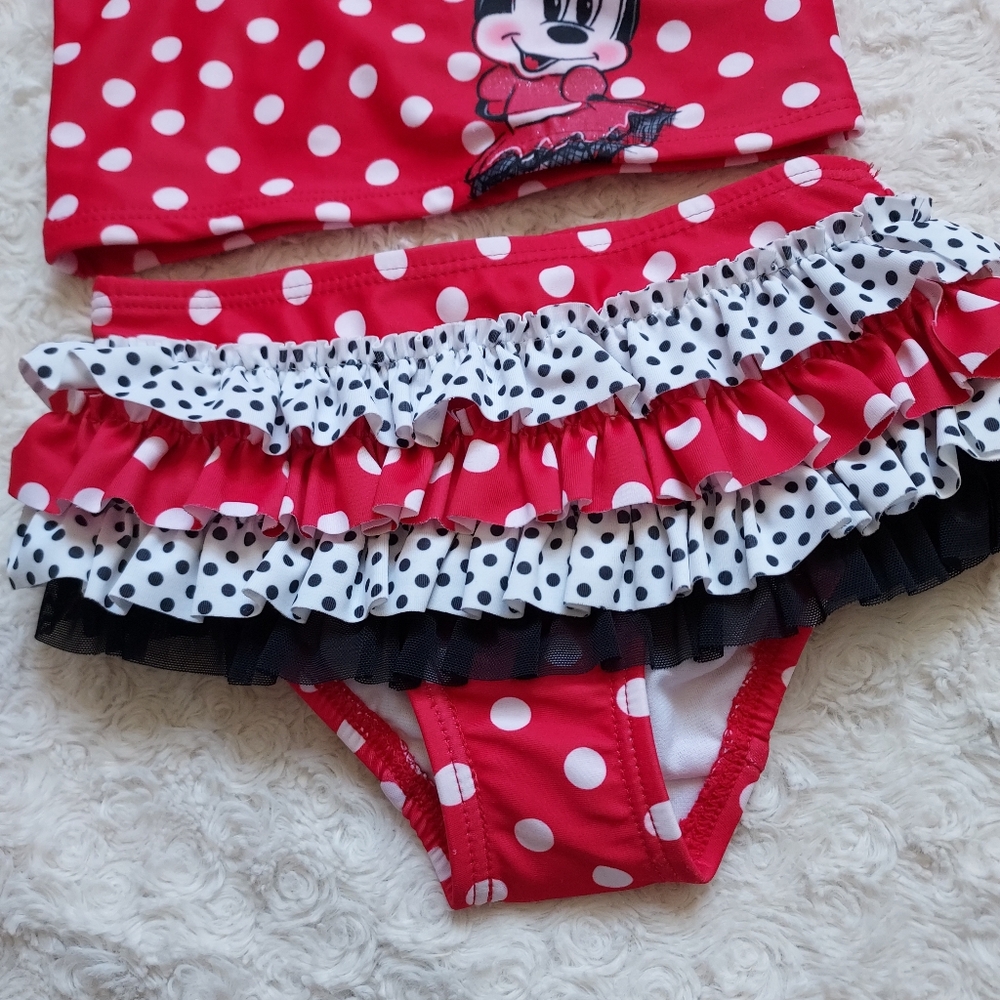 Disney's Minnie Mouse Frilly 2 piece Swimsuit Toddler 3 Summer Pool Vacation - Picture 2 of 7